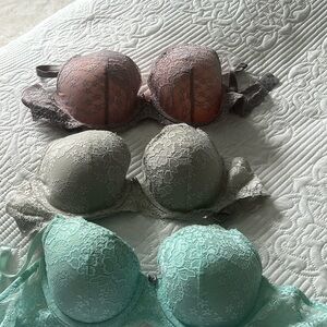 Victoria's Secret Lace Push-Up Bras in Brown, Gray, and Mint
